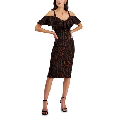 Женское коричневое миди-платье-футляр с леопардовым принтом Rachel Rachel Roy M BHFO 2249