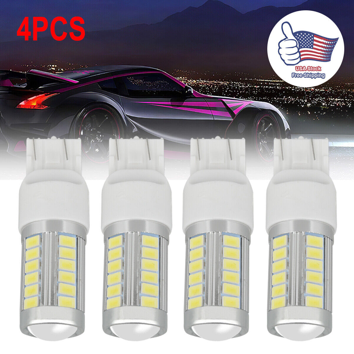 New 7443 7440 LED White 6000K Reverse Backup Turn Signal Parking Light Bulbs