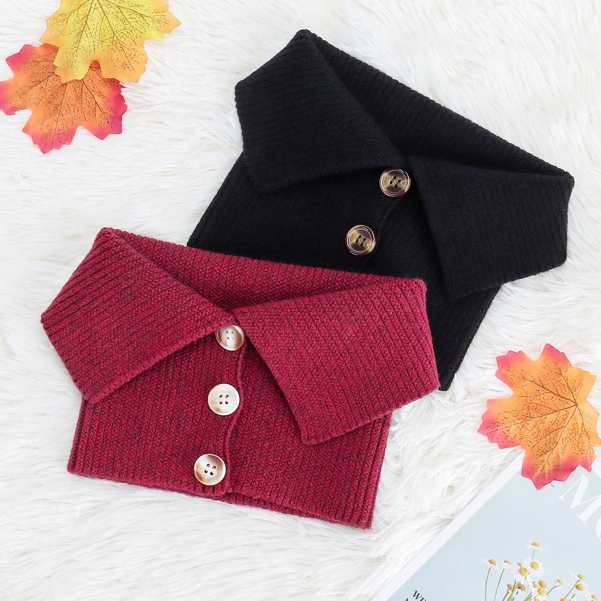 Womens Buttons Knit Turtleneck Collar Warmer Cover Scarf Faux Fake Collar LAVA