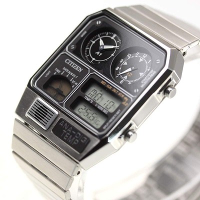 Pre-owned Citizen Ana-digi Temp Jg2101-78e Black Silver Quartz Men Watch In Box