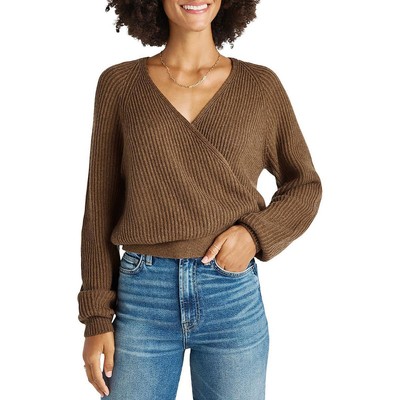 Splendid Womens Adele Brown Ribbed Knit Top Wrap Sweater XS BHFO 2268