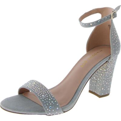 Madden Girl Womens Beella Denim Rhinestone Block Heel Heels Shoes BHFO 5804