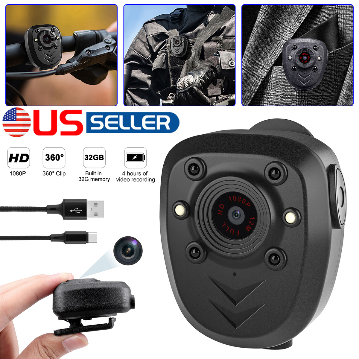 Mini Police Body Camera 360° Video Dvr Ir Night Cam With 32g