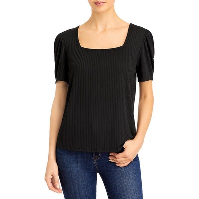 

Kim - Cami Женская блуза с квадратным вырезом и ребристым вязаным топом BHFO 2788, Черный