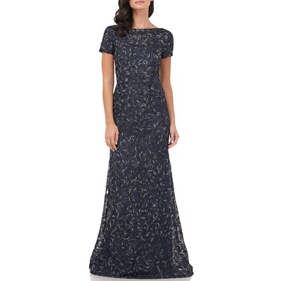 

JS Collections Женское вечернее платье с вышивкой и иллюзорным вырезом BHFO 5807, Navy