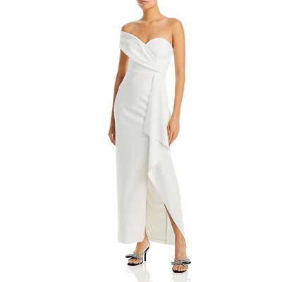 Женское асимметричное вечернее платье из белого крепа цвета морской волны, 6 BHFO 4179