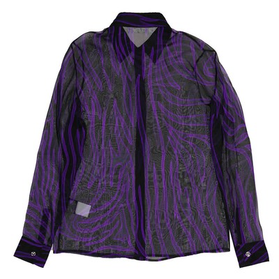 Pre-owned Versace Ladies Allover Long-sleeve Sheer Silk Shirt, Brand Size 40 (us Size 4) In Check Description