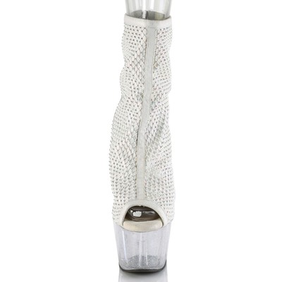 PLEASER ADORE-1031GM PLEASER DAMEN HIGH HEELS PLATEAUSTIEFELETTEN WEISS STRASSNETZ KLAR