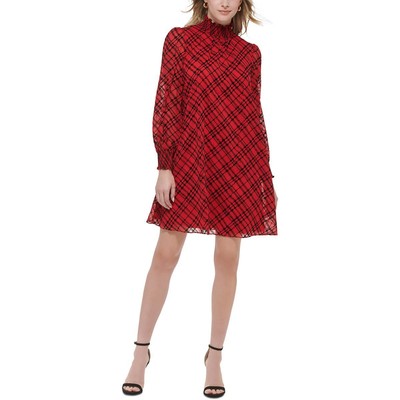 Женское красное клетчатое трапециевидное мини-платье Petites в клетку Petites 0P BHFO 0195 от Tommy Hilfiger