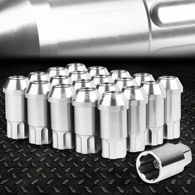 JDM АЛЮМИНИЙ СЕРЕБРИСТОГО ЦВЕТА С ОТКРЫТЫМ КОНЦОМ, 20 ГАЕК + КЛЮЧ ДЛЯ БЛОКИРОВКИ M12X1,5, ДИАМЕТР 25 ММ / ВЫСОТА 50 ММ