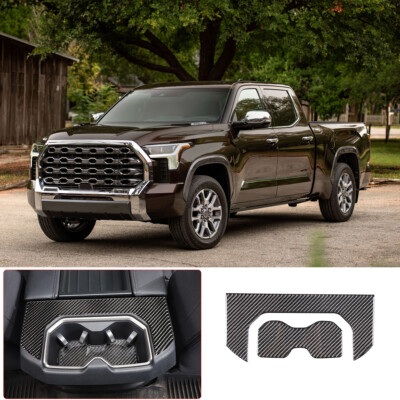 Sofe Carbon Fiber Rear Seat Cup Holder Panel Sticker For Toyota Tundra 2022-2023