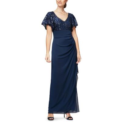 

Женское вечернее платье макси с вышивкой Alex Evenings Petites BHFO 1878, Navy