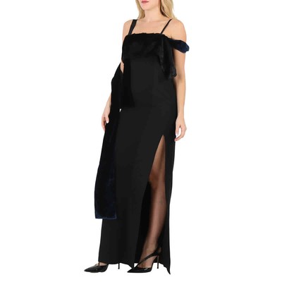 Pre-owned Burberry Ladies Black Faux Fur Detailing Split Velvet Dress