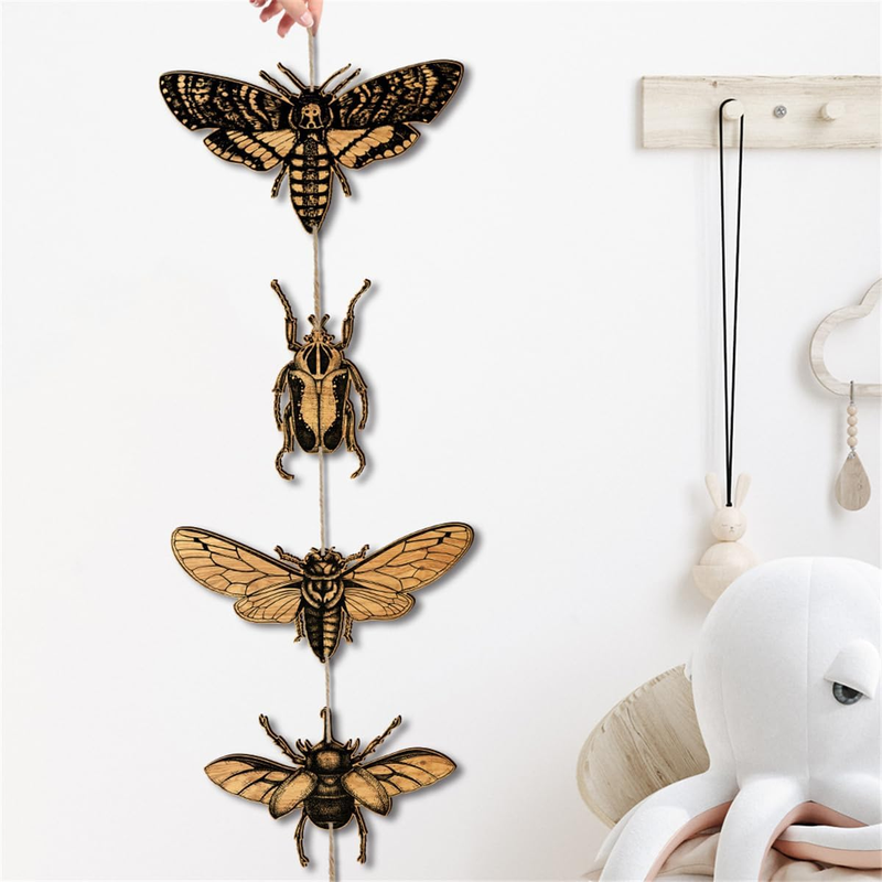 Moth Wall Hanging Decor, Insect Animals Wooden Wall Art Decor, Set of 4