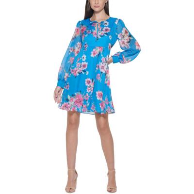 

Kensie Dresses Женское мини-платье с рукавами епископа и цветочным принтом BHFO 1033, Teal multi