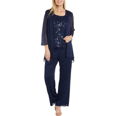 R&M Richards Womens Navy Embellished Seqiunined Formal Blouse 12 BHFO 2724