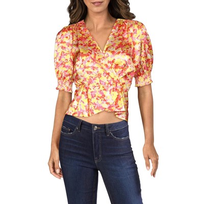 Женская блузка LINI Womens Azmyra Pink с искусственным запахом и цветочным принтом, топ с запахом XS BHFO 6166