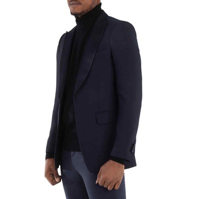 Pre-owned Burberry Wool Silk Blend English Fit Tailored Blazer Jacket In Blue