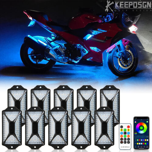 For Kawasaki Ninja 650 400 300 250 ZX-10R 10PCS RGB LED Rock For Kawasaki Ninja 650 400 300 250 ZX-10R 10PCS RGB LED Rock