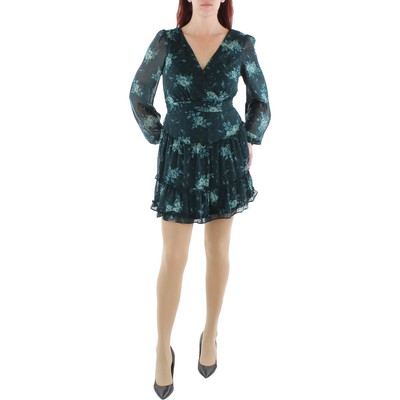 Женское мини-платье City Studio с пышными рукавами и цветочным принтом в стиле металлик для юниорок BHFO 1092