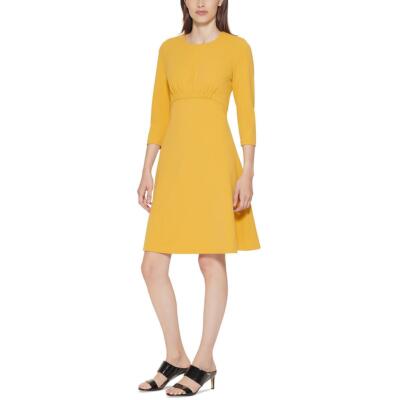 

Женское платье Calvin Klein с рукавами три четверти Wear to Work Petites BHFO 5341, Ochre