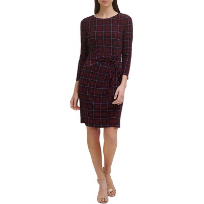 Женское мини-платье Tommy Hilfiger в красную клетку с боковым узлом для работы, 6 BHFO 8018
