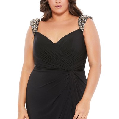 Pre-owned Mac Duggal Womens Black Embellished Evening Dress Gown Plus 14w Bhfo 3328