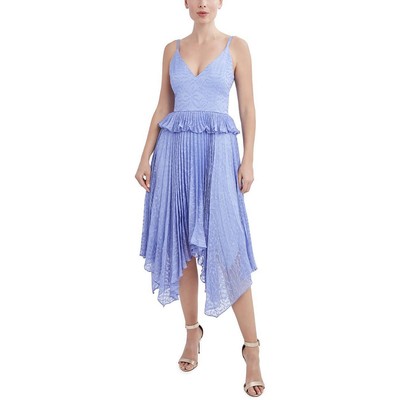 Женское синее плиссированное миди-платье для коктейлей и вечеринок BCBGMAXAZRIA 0 BHFO 6655