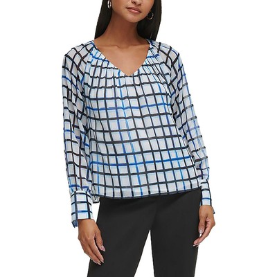 Calvin Klein Womens Printed V-Neck Top Blouse Shirt BHFO 8659