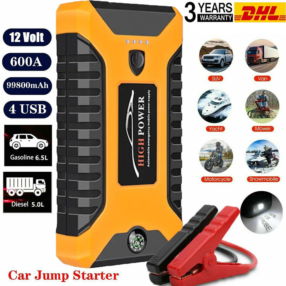 99800mAh Auto Starthilfe Jump Starter Notstart Ladegerät POWERBANK Pack Booster