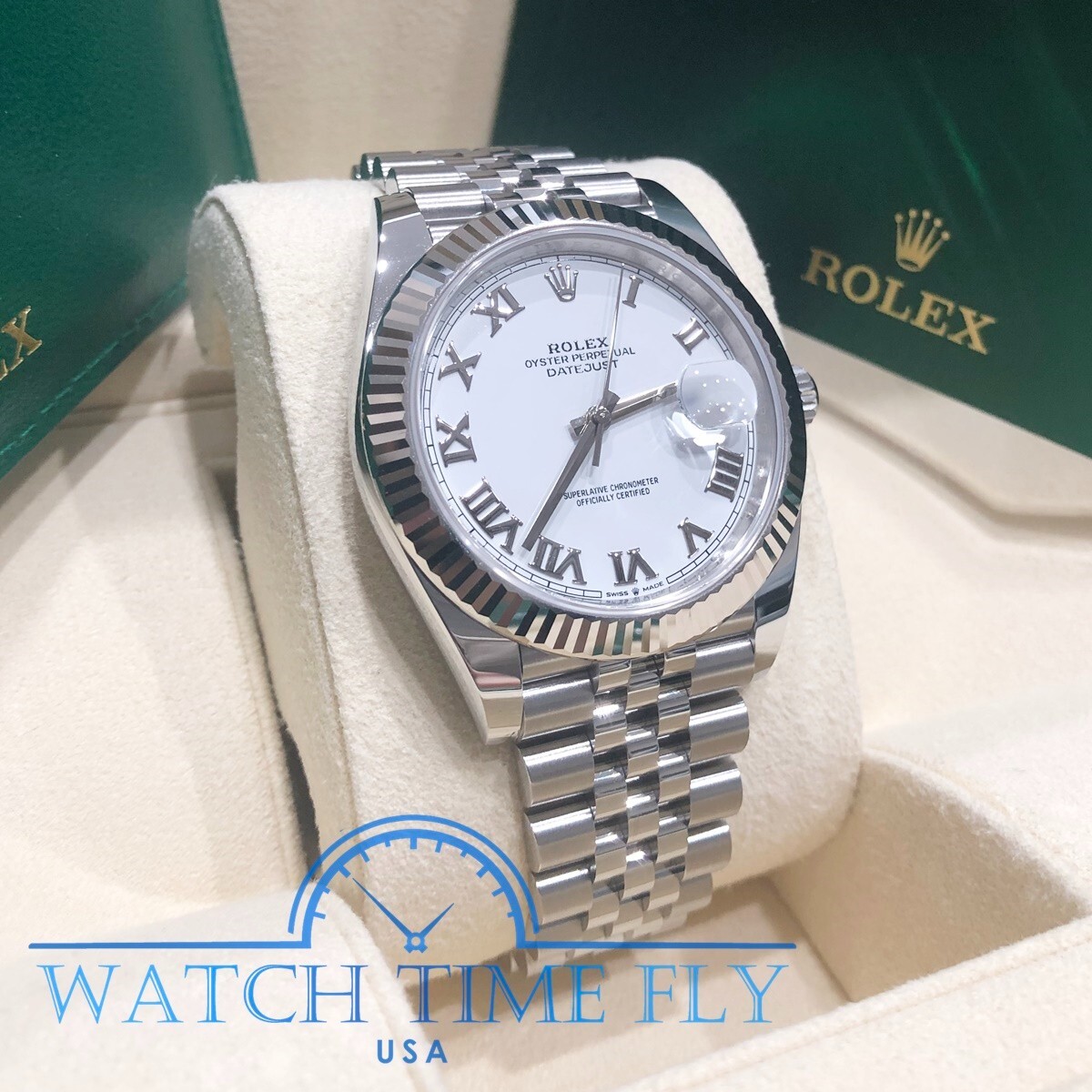 Pre-owned Rolex Datejust 41mm 126334 Fluted Bezel White Roman Dial Jubilee Bracelet