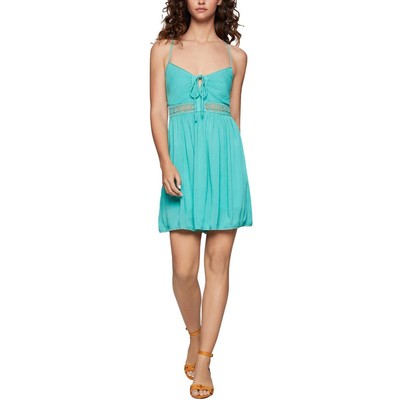 

Женское расклешенное мини-платье без рукавов с отделкой крючком BCBGeneration BHFO 6391, Aqua