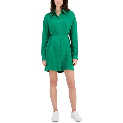 Женское зеленое атласное мини-платье-рубашка Hugo Womens из атласа для работы, 6 BHFO 6942