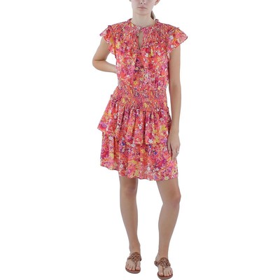 Женское оранжевое мини-платье BCBGMAXAZRIA с коротким рукавом и цветочным принтом S BHFO 0932