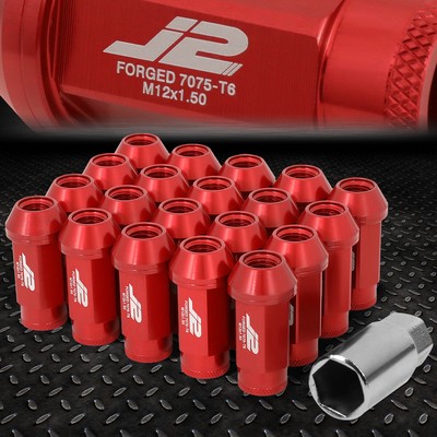 J2 ENGINEERING 7075 АЛЮМИНИЙ M12X1.5 20ШТ 50 ММ ГАЙКИ С ОТКРЫТЫМИ НАКОНЕЧНИКАМИ + АДАПТЕР КРАСНЫЙ