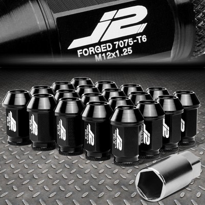 J2 ENGINEERING 7075 АЛЮМИНИЙ M12X1.25 20ШТ 40 ММ ГАЙКИ С ОТКРЫТЫМИ НАКОНЕЧНИКАМИ + АДАПТЕР ЧЕРНЫЙ