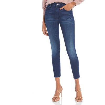 

Синие джинсы до щиколотки с завышенной талией и бахромой по низу  BHFO 2055 Mother Womens Looker, Tic-tongue in chic