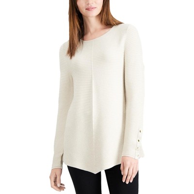 Alfani Womens Gold Ribbed Metallic Swing Hem Pullover Sweater Top L BHFO 8756