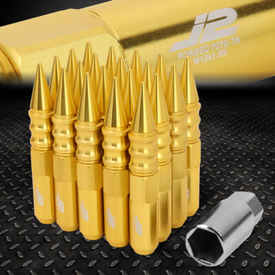 J2 ENGINEERING 7075 АЛЮМИНИЙ M12X1.5 20ШТ 123ММ ГАЙКА С ЗАОСТРЕННЫМ НАКОНЕЧНИКОМ + ПЕРЕХОДНИК ЗОЛОТОЙ