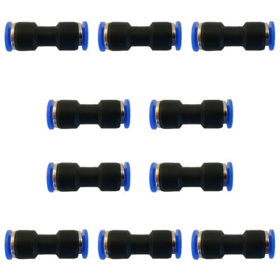 (Qty 10) 1/8'' OD Tube Pneumatic Straight Union, Push To Connect Air Fitting
