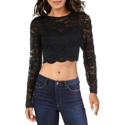 City Studio Womens Lace Glitter Crop Top Blouse Juniors BHFO 4976