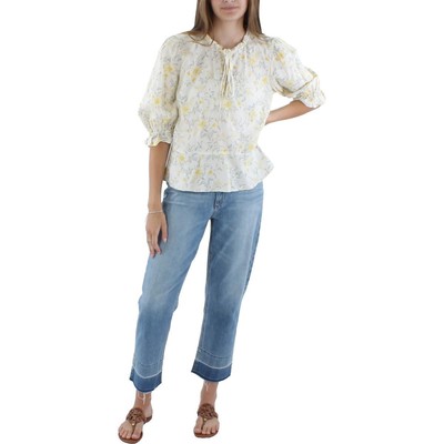 

Polo Ralph Lauren Женская льняная рубашка Cassie с цветочным принтом и баской BHFO 6354, Yellow vine floral