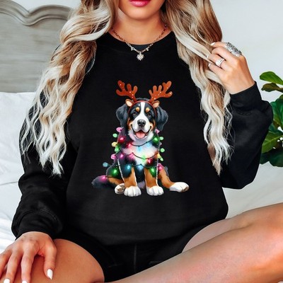 Bernese Mountain Dog Christmas Lights Reindeer Antlers Womens Sweatshirt