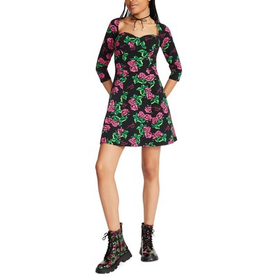 Женское черное мини-платье-клеш с принтом Betsey Johnson L BHFO 9369