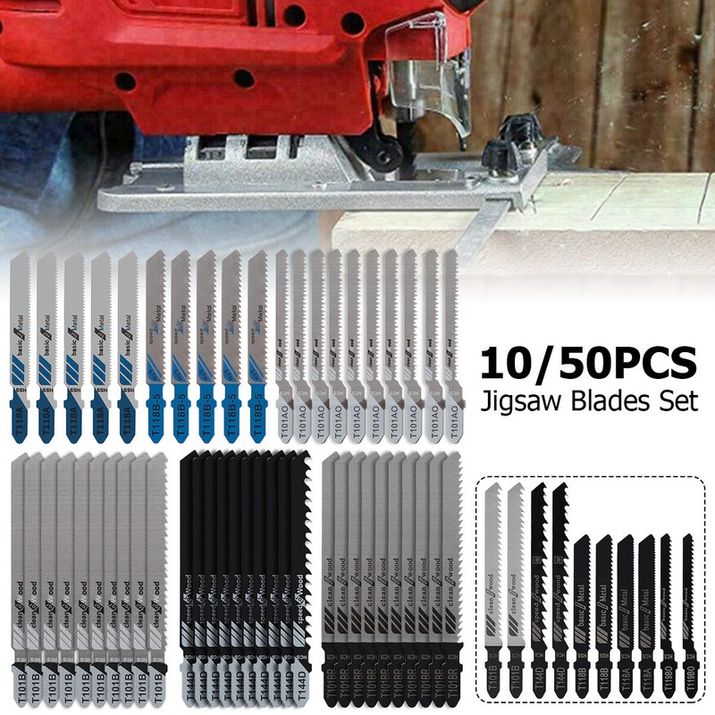 10/50PCS T-shank HCS Jig Saw Blades Set Wood Thin Metal Cutting Jigsaw Blade·