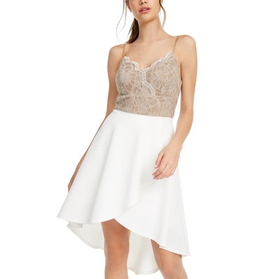

City Studio Womens Taupe Lace High-Low Mini Dress Juniors  BHFO 9299, Mushroom/ivory