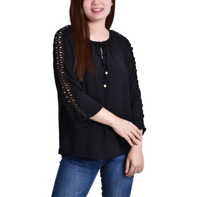 Женский черный пуловер с рукавами Eylett из коллекции NY Collection Top Petites PM BHFO 0679