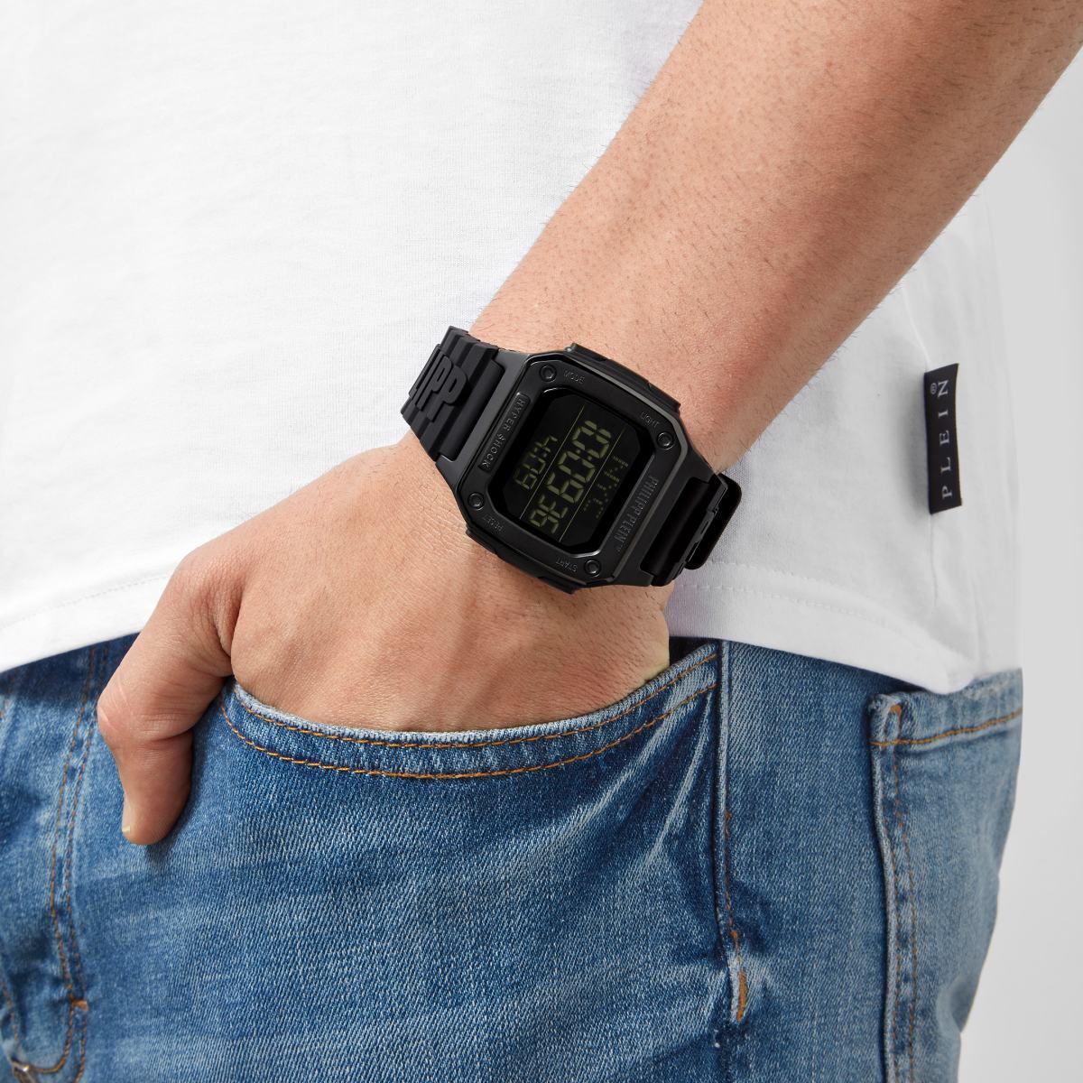 Pre-owned Philipp Plein Men's Watch Digital Quartz Hyper Shock Black Pwhaa0221 Silicone