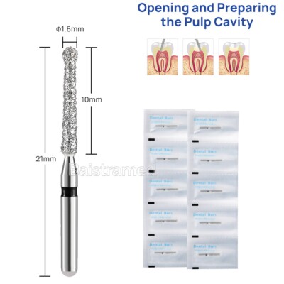 50Pcs Dental Diamond Burs Endo Access Open Preparing Pulp Cavity Bur Endo-016S
