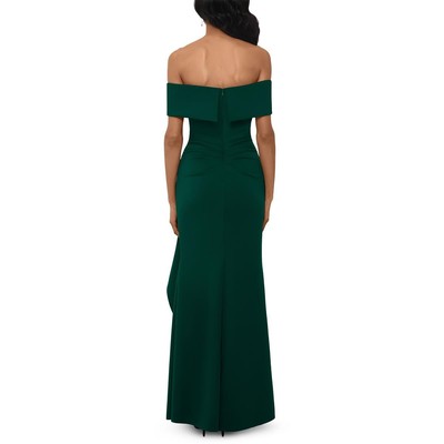 Женское зеленое макси-платье с открытыми плечами и оборками Xscape Womens 6 BHFO 6601